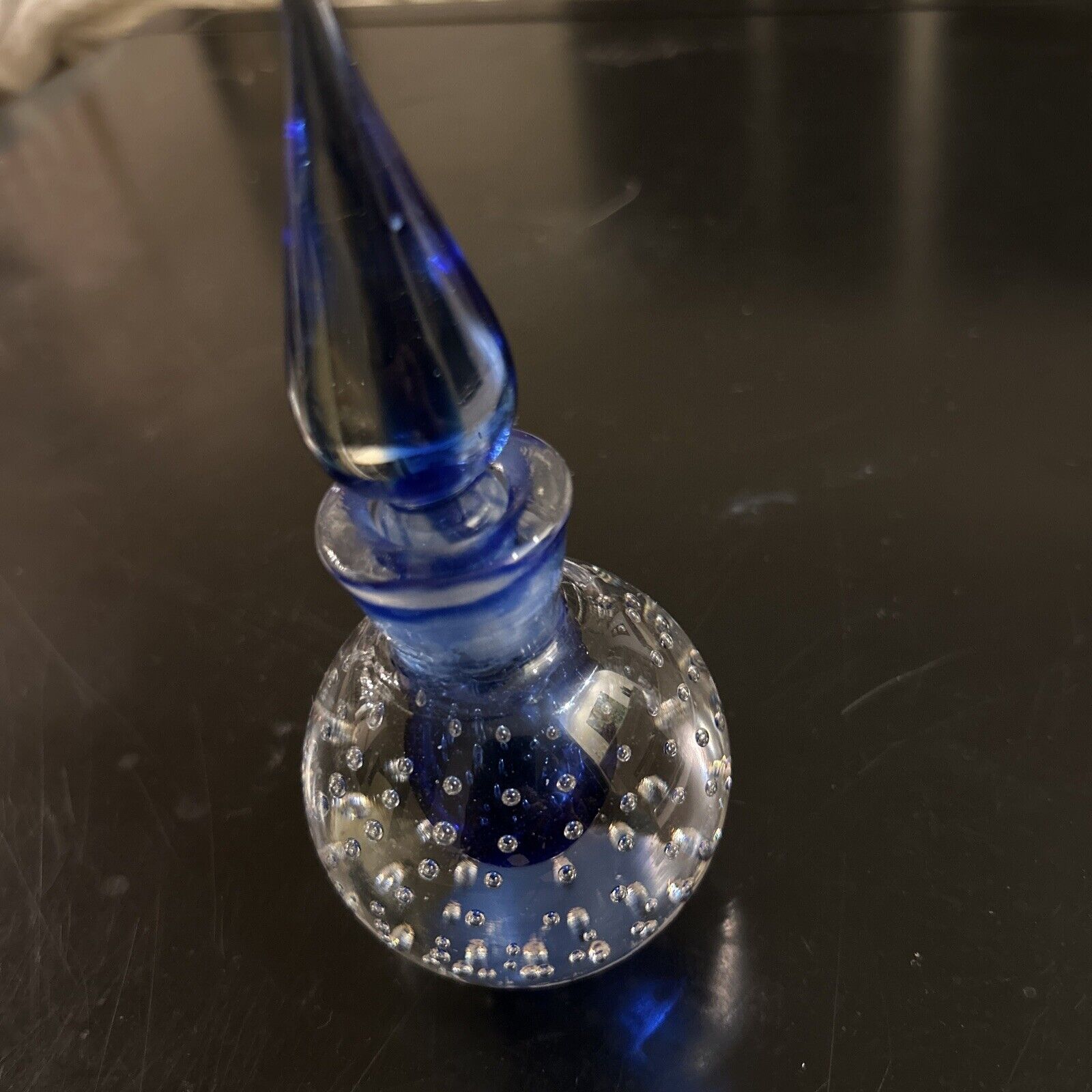 Vintage  Sommerso Perfume Bottle In Cobalt Blue And Controlled Bubble Glass