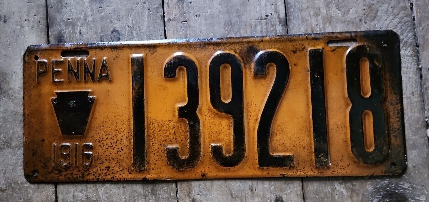 1916 Pennsylvania License Plate Penna PA 139218 Brilliant Sign 