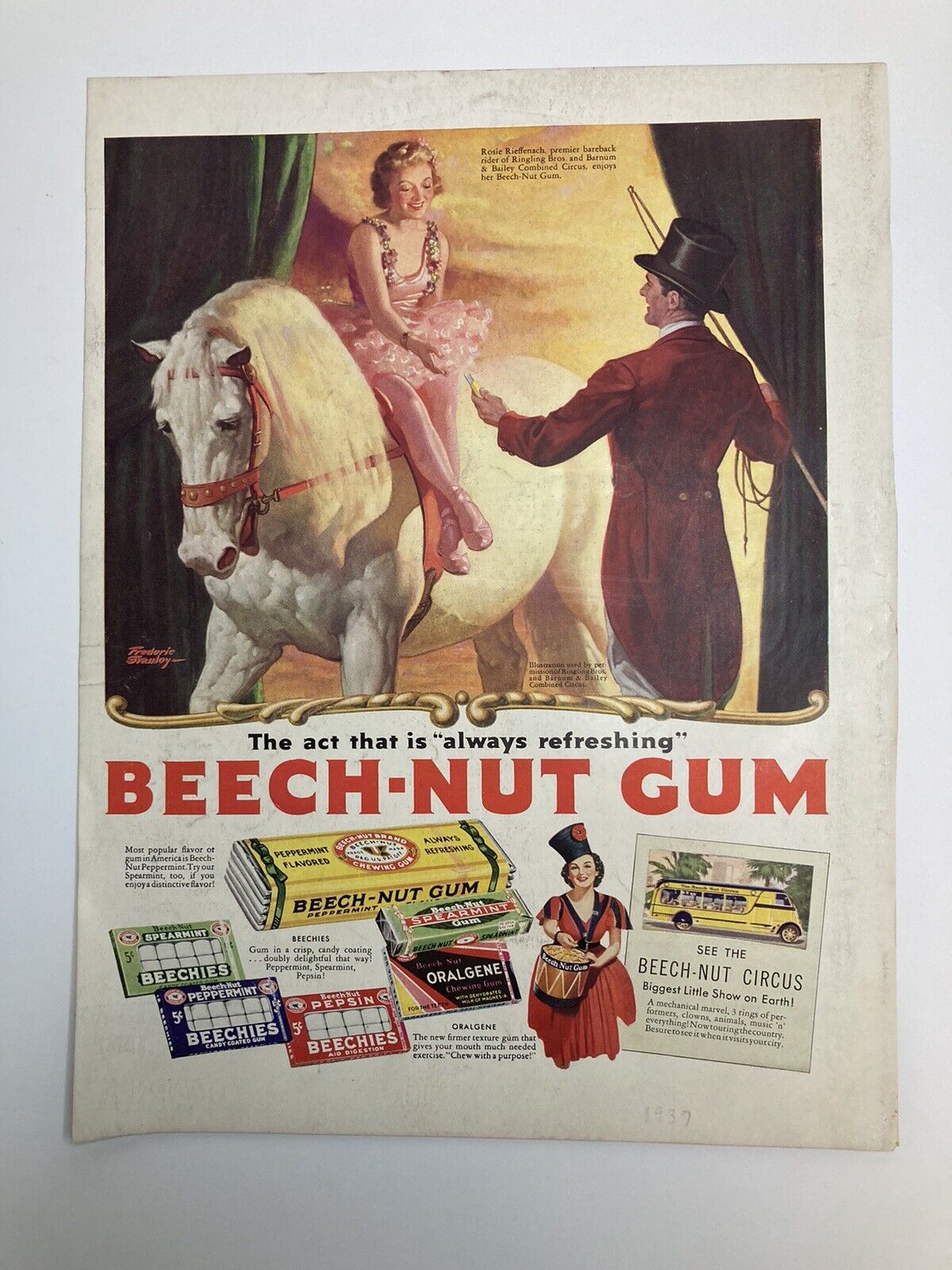 c1930s Print Ad: Beech-Nut Gum - Act That Is Always Refreshing - Addressograph