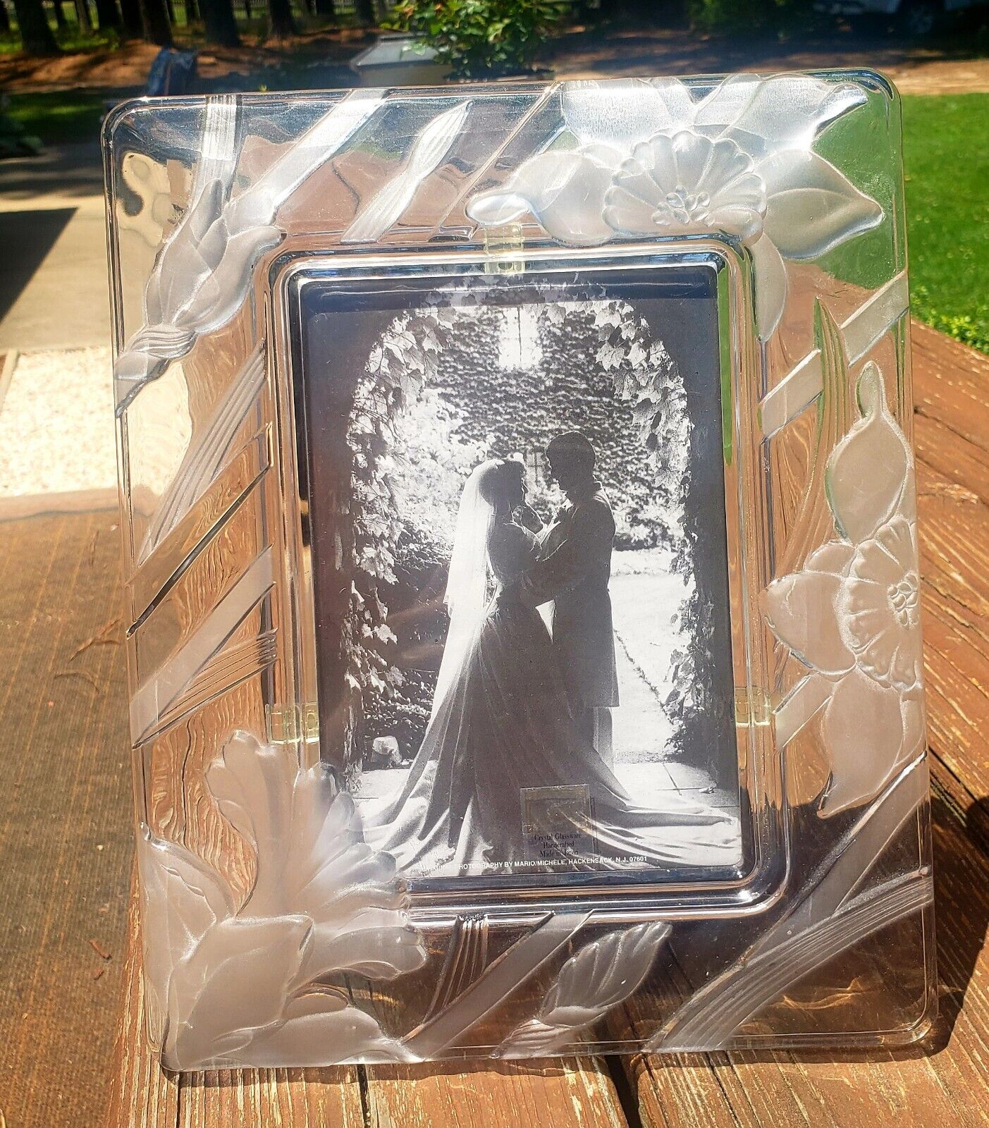 Vintage Fifth Avenue Crystal Edged Floral 3D Wedding Picture Frame