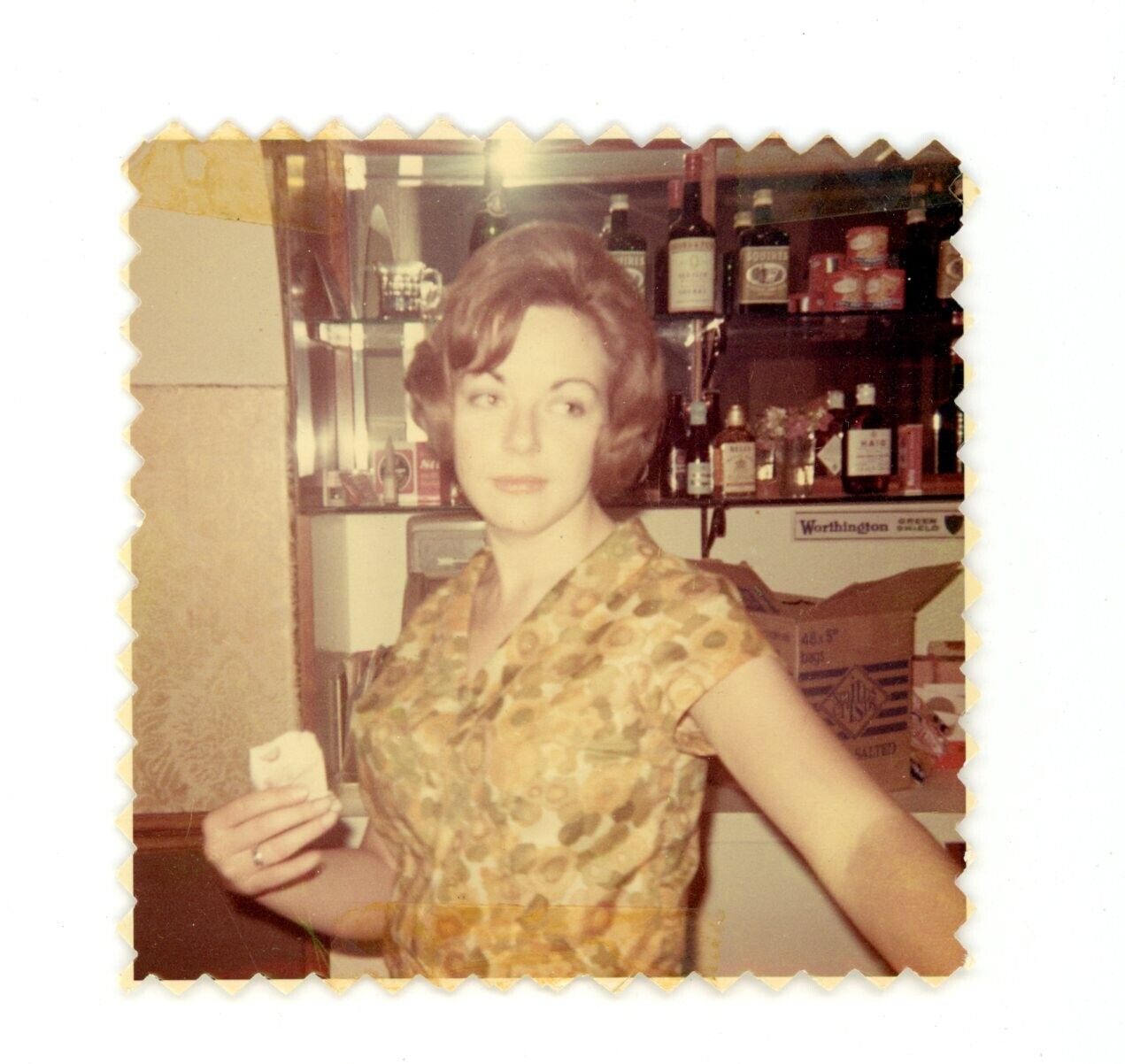 Beautiful stylish lady in bar    Vintage found snapshot color Photo