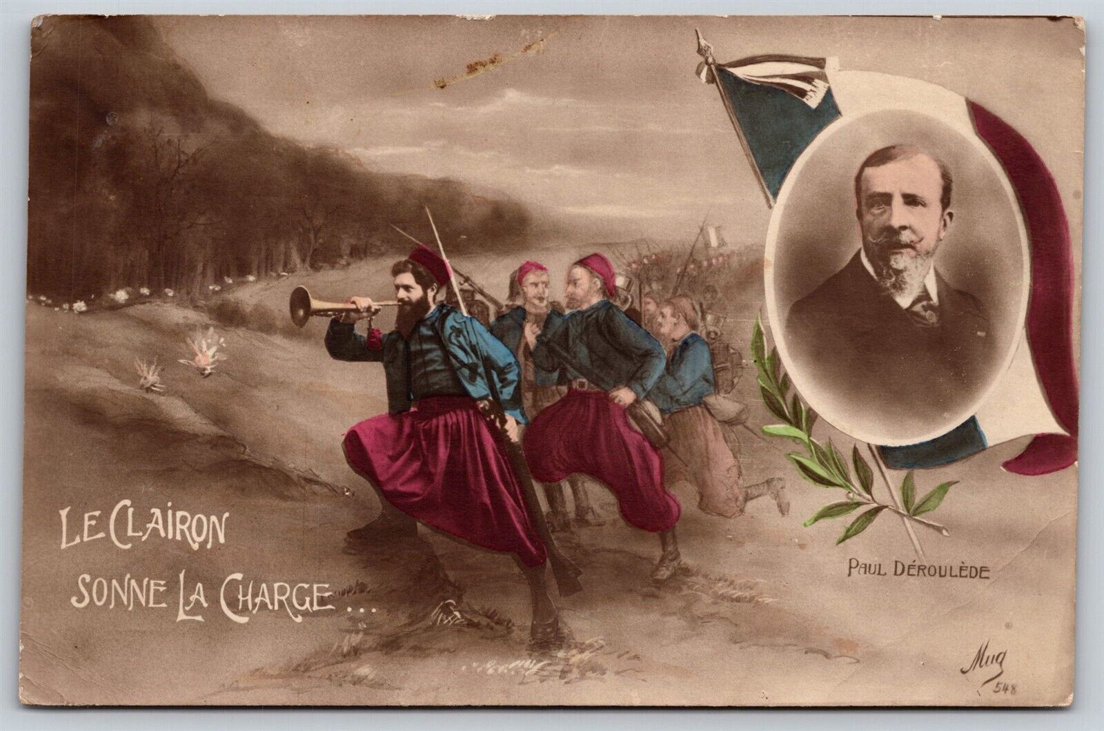 Postcard Le Clairon Sonne La Charge Paul Deroulede c1910's RPPC M180