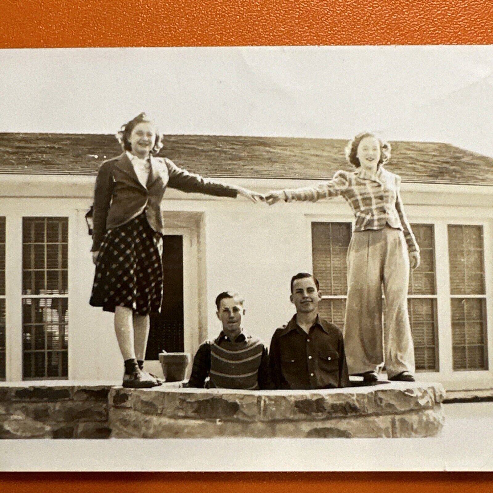 VINTAGE PHOTO 1940s Friends Palling Around Silly Antics Original Snapshot