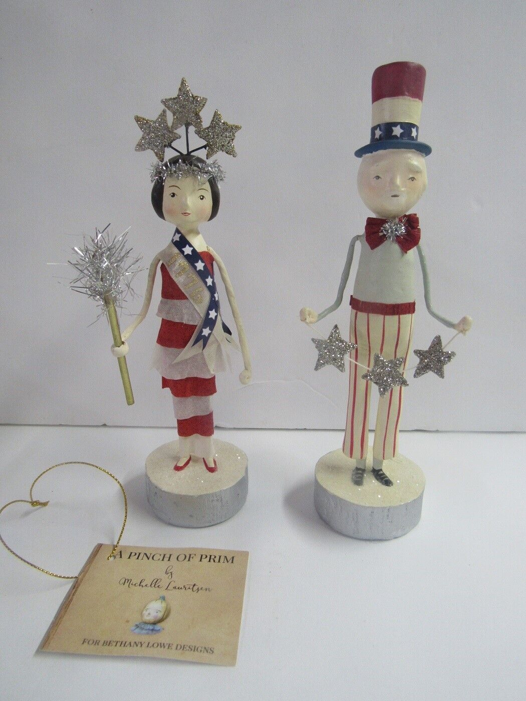 Bethany Lowe Set Of 2 Americana Patriotic Uncle Sam And Miss 1776 New