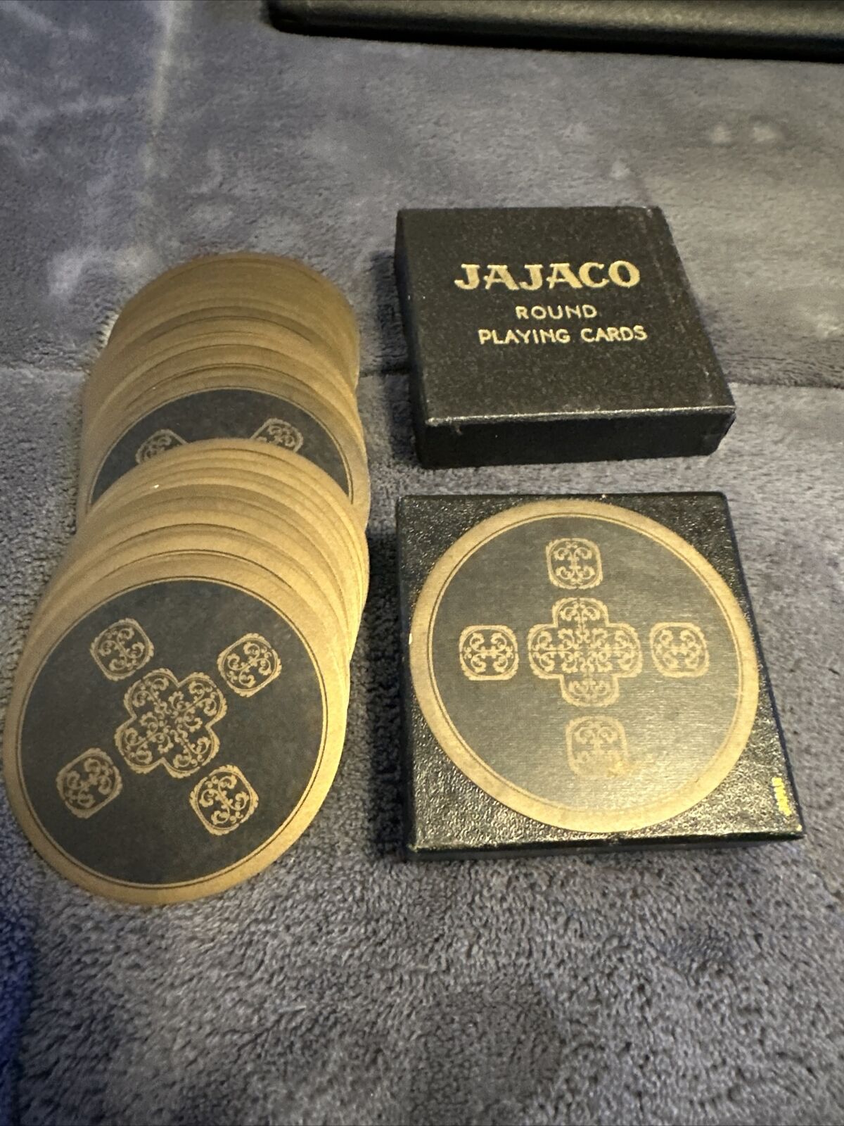 Vintage Black Jajaco Round Playing Card Complete in Box