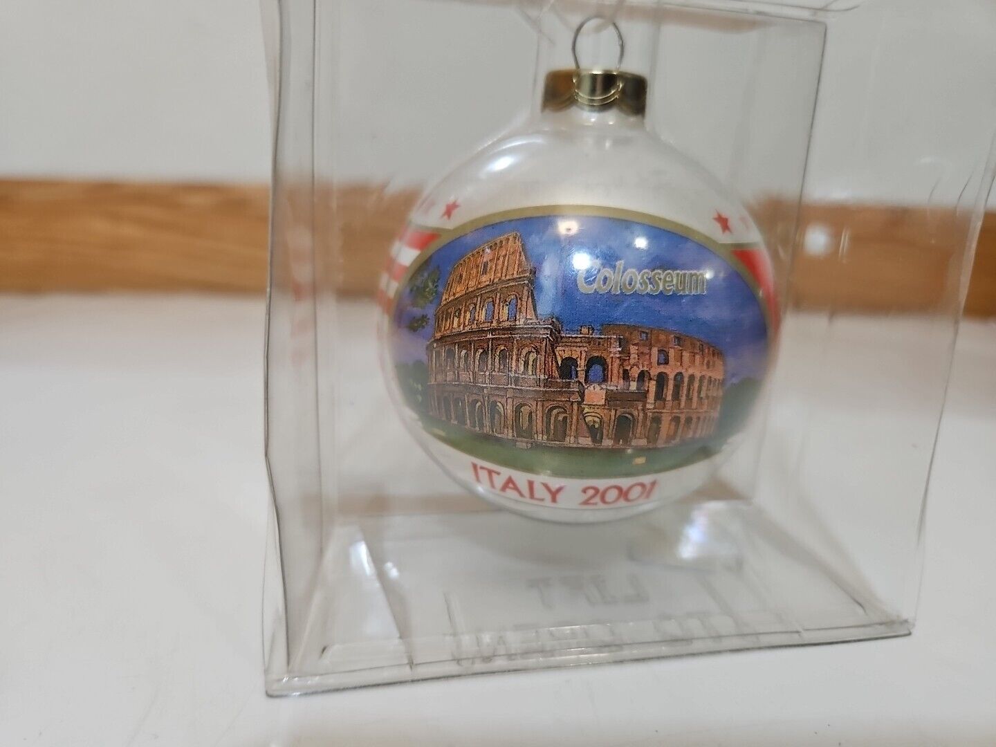 Italy Colosseum Glass Ball Christmas Ornament 2001 Italian Flag On Back Vintage