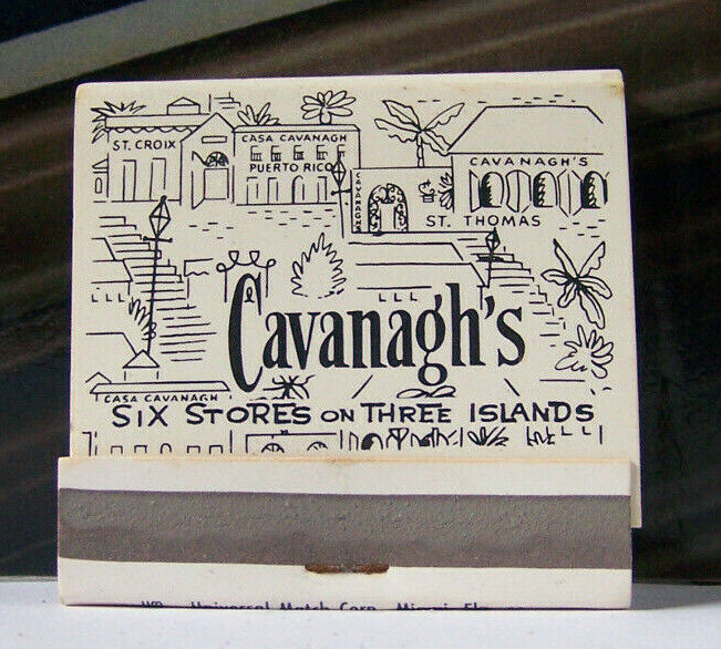 Rare Vintage Matchbook Y1 St Thomas Virgin Islands Cavanagh\'s Feature Illustrate