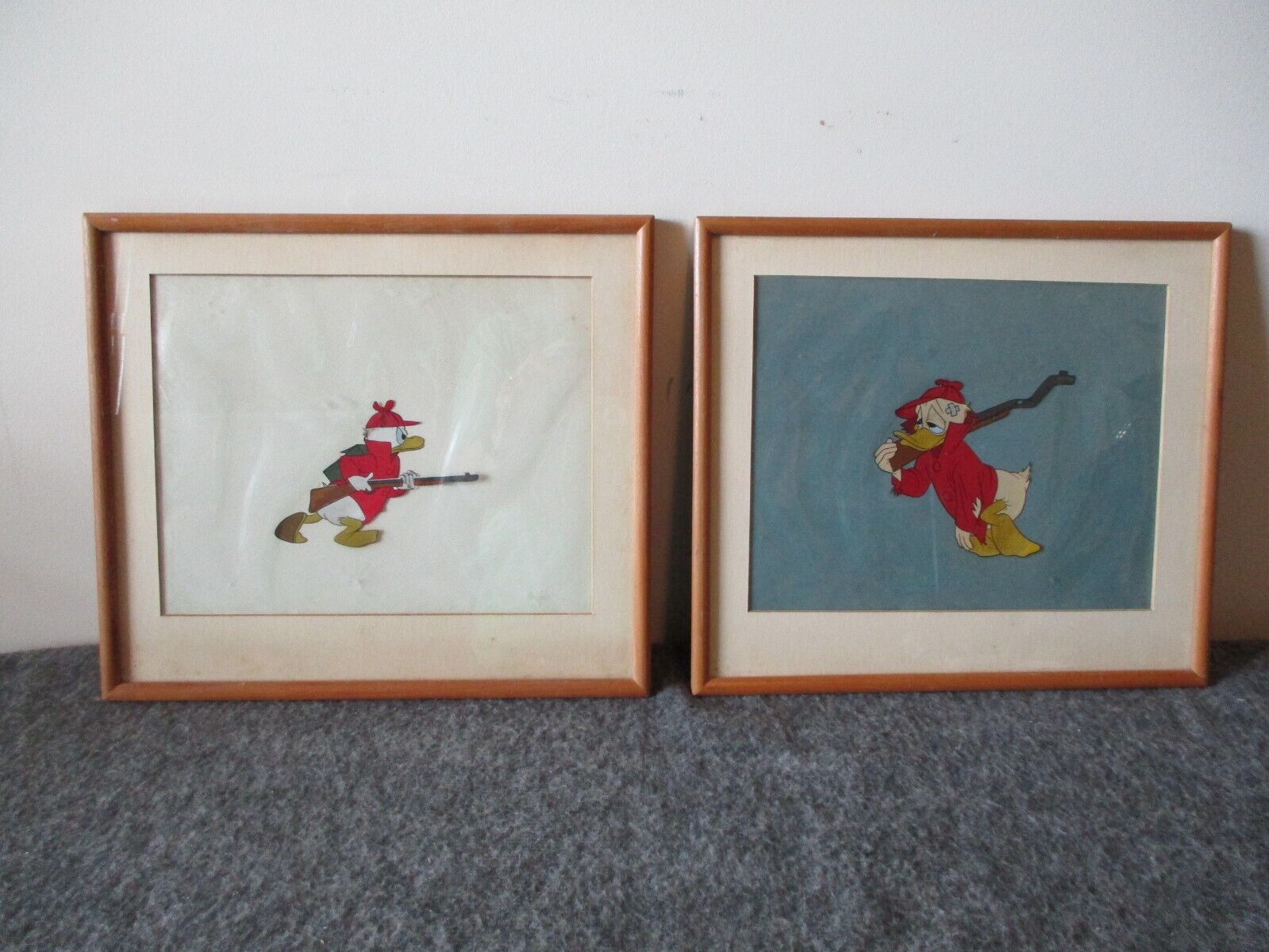 WALT DISNEY PRODUCTIONS ORIG CELLULOID PAINTINGS(2) DONALD DUCK-NO HUNTING-1950s
