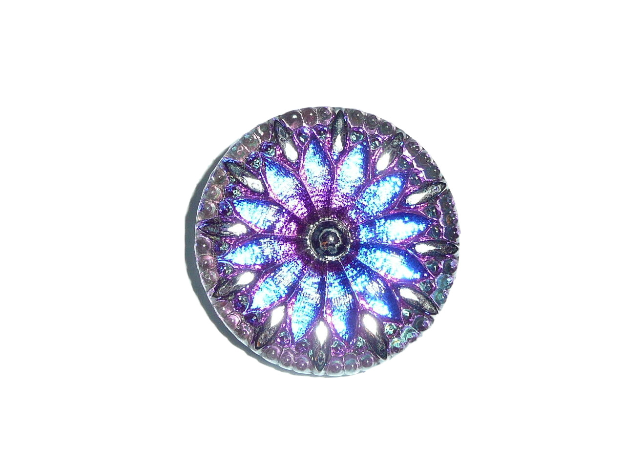 Amazing Large Czech Glass Flower Button - Vitral Purple & Pink w/Silver  31mm
