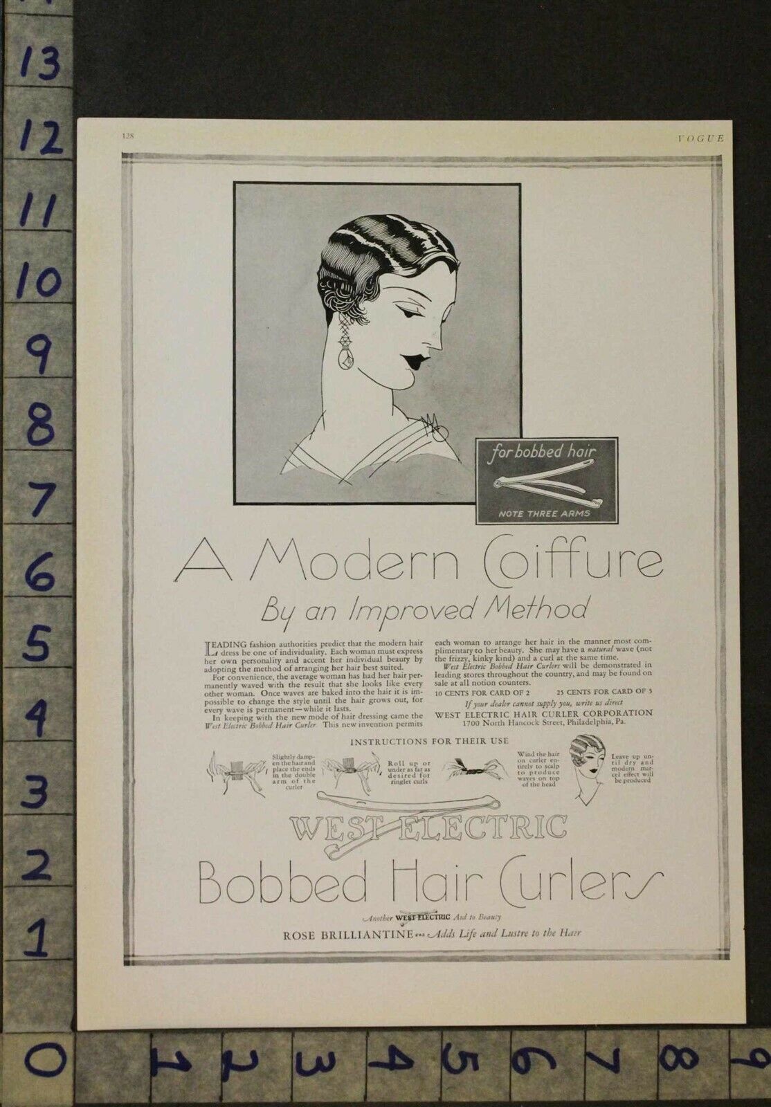 1926 WEST ELECTRIC BOBBED HAIR CURLER COIFFURE ART DECO FLAPPER BEAUTY AD 25155*