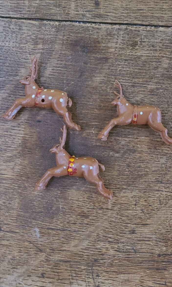 Set Of 3 Vintage Mini Plastic Reindeer 2\