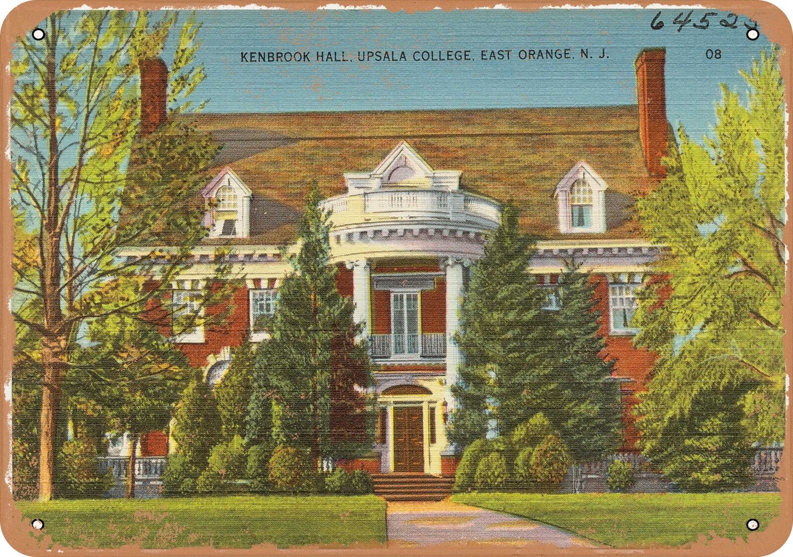 Metal Sign - New Jersey Postcard - Kenbrook Hall, Upsala College, East Orange,