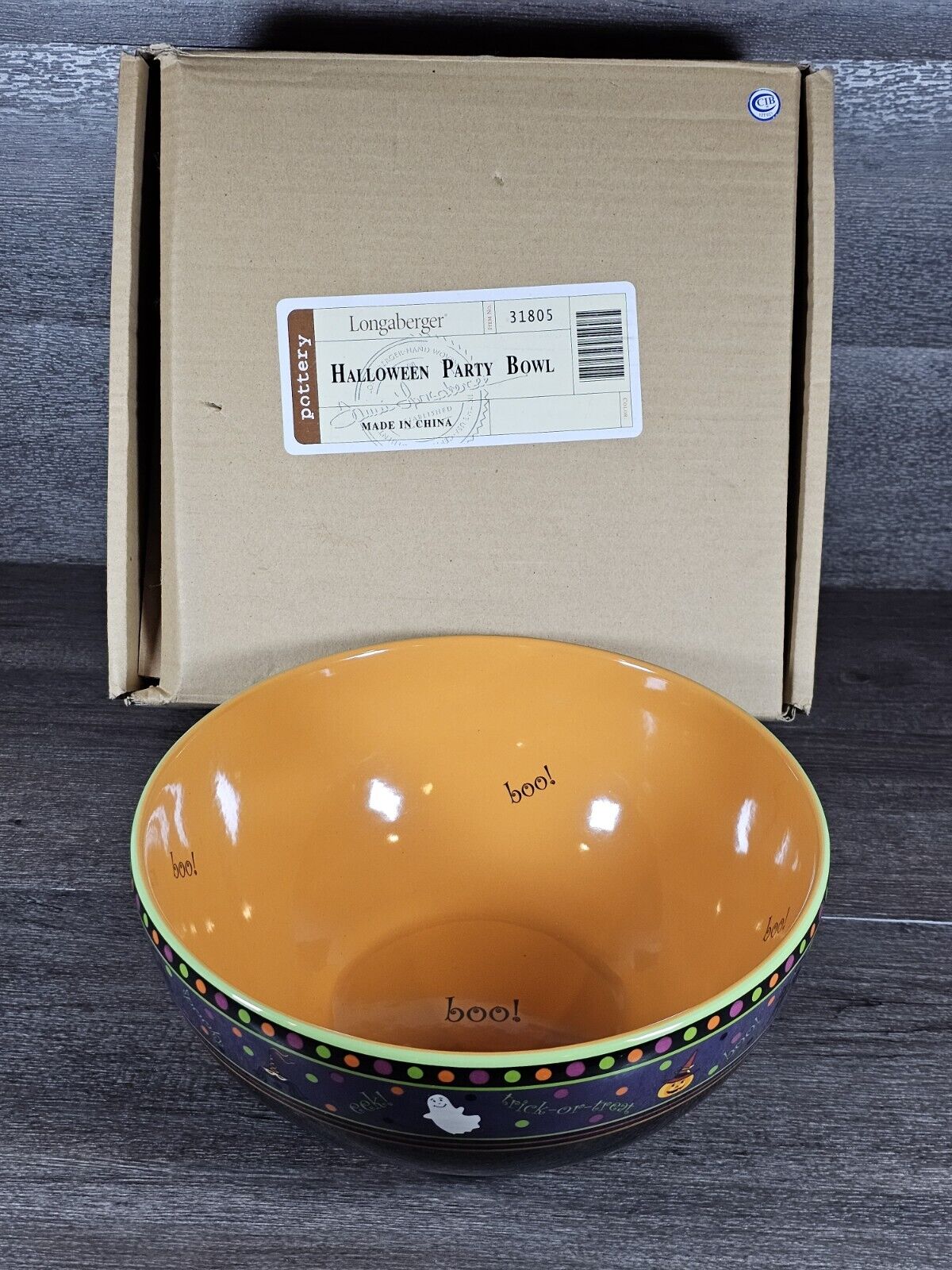 Longaberger Pottery 2008 Happy Halloween Party Bowl #31805 With Original Box