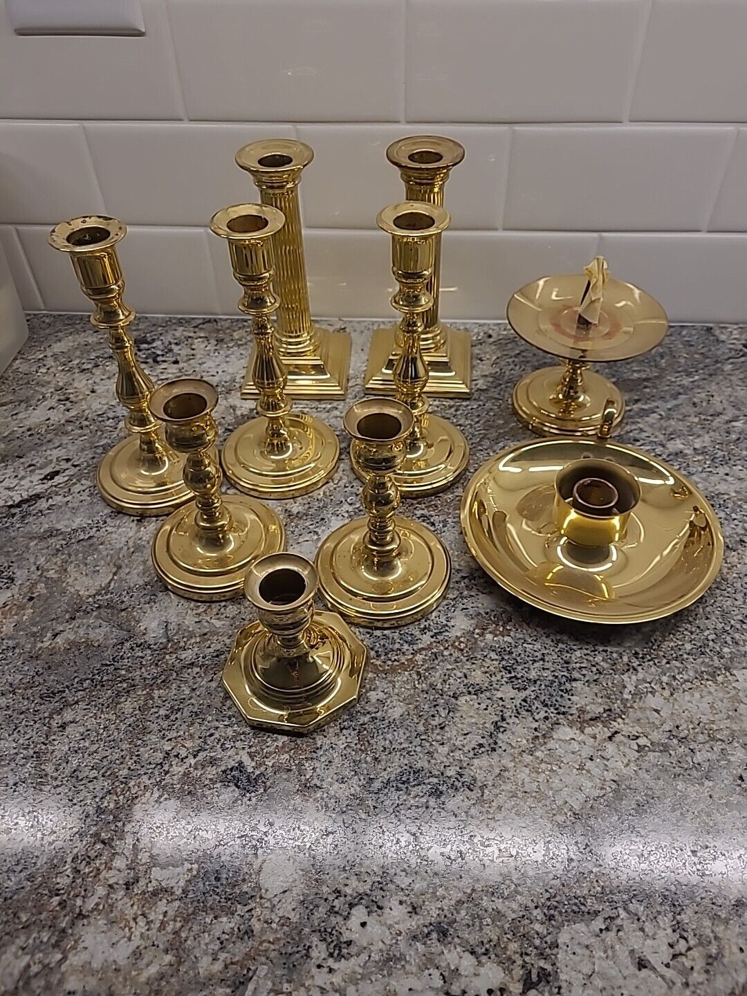 Lot of  10 BALDWIN BRASS Candlesticks. 3 pairs. All in  nice condition 