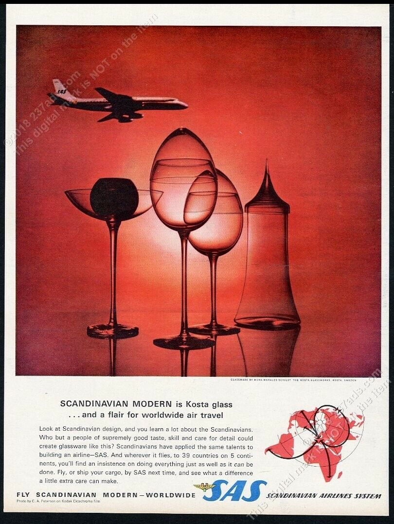 1964 Mona Morales Schildt Kosta glass photo SAS airlines vintage print ad