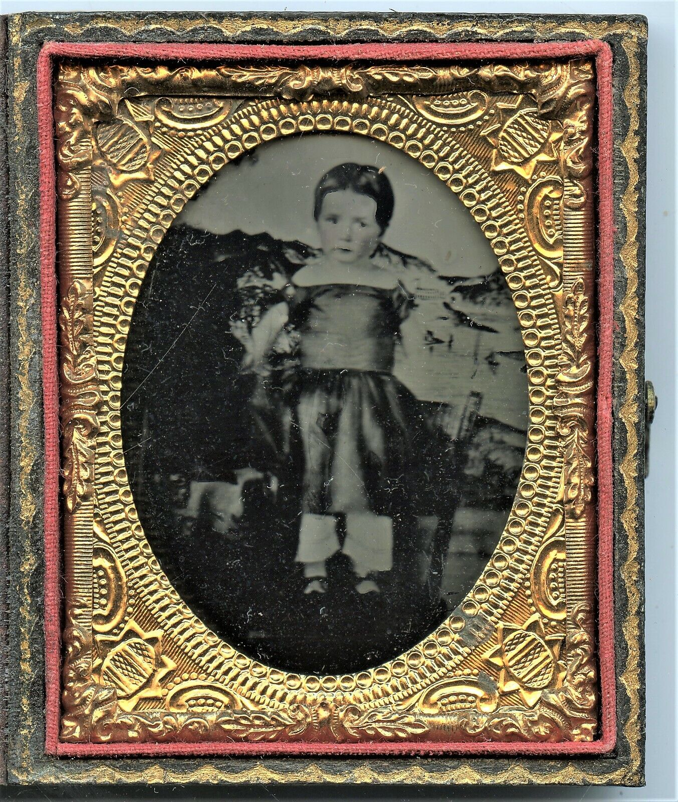 Little Girl, Backdrop, Antique Vintage Ambrotype Photo