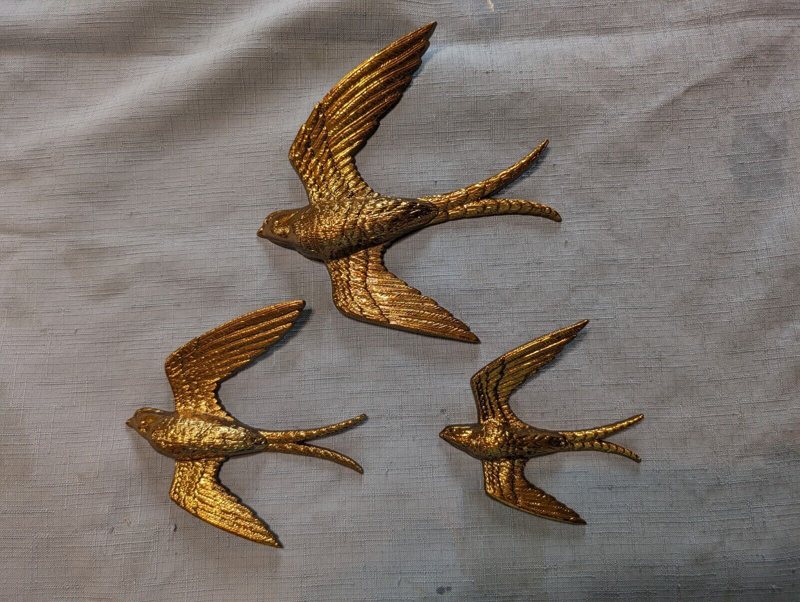 Vintage Set Golden Swallows Wall Art Decor by Burwood Productions USA MCM 1980\'s