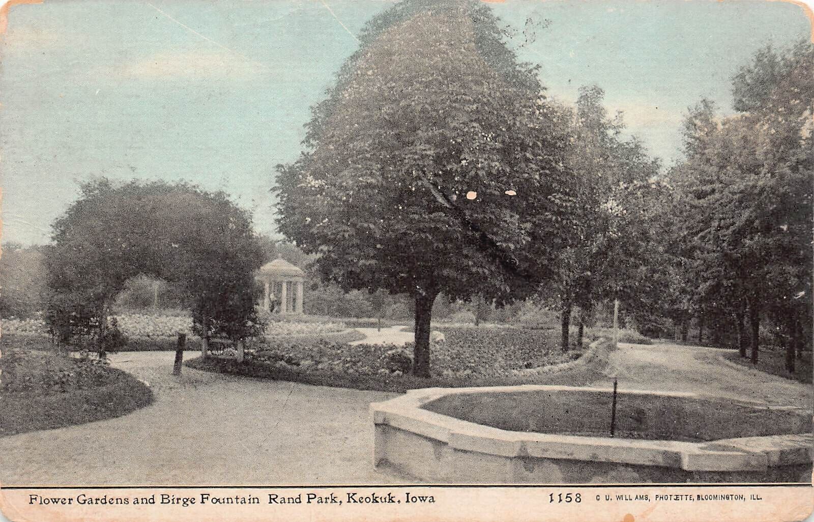 Rand Park Keokuk IA Iowa Flower Gardens Birge Fountain c1909 Vtg Postcard A54