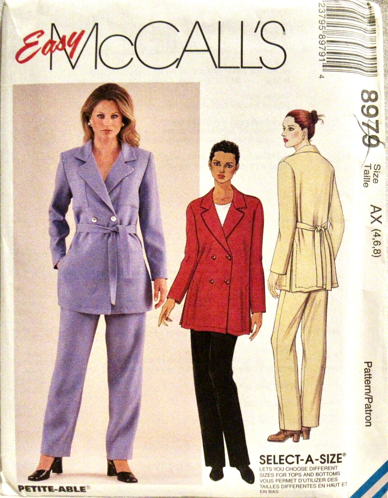 MCCALL PATTERN  8979 EASY LOOSE FIT SHIRT JACKET & PULL ON PANTS SZ 8-12  1990\'S