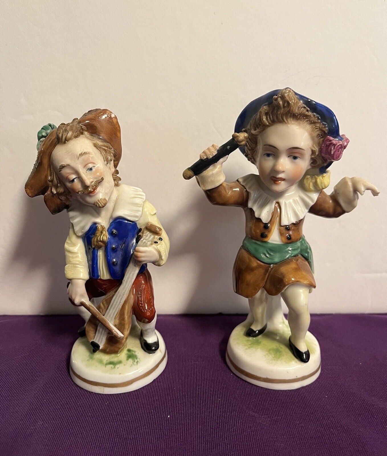 Two 4 1/2” Vintage Dwarf Musician Figurines. Germany