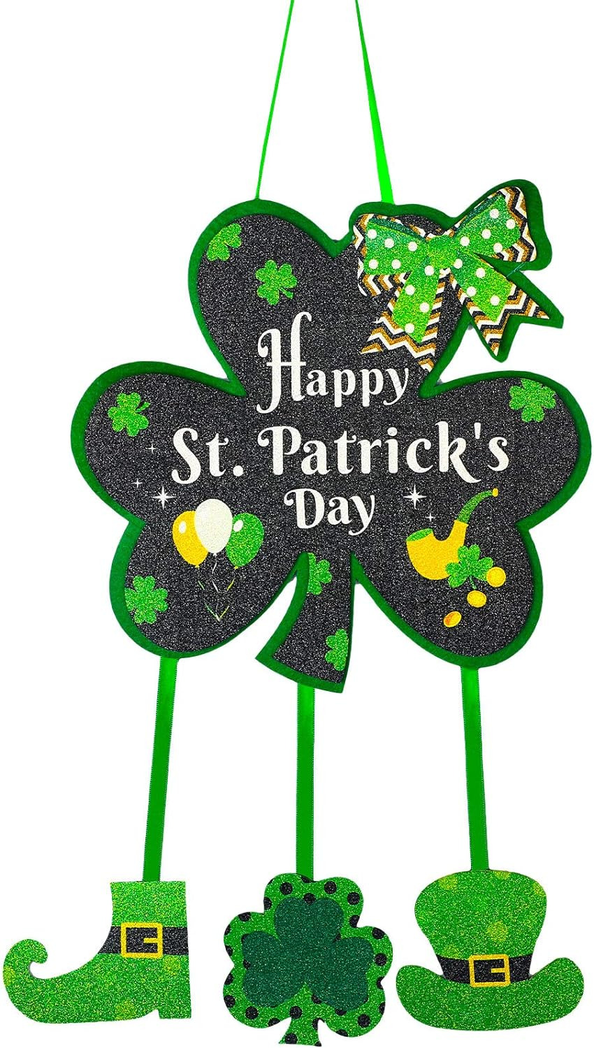 Jetec Happy St. Patricks Day Decor Shamrock Door Sign Irish Hanging Wall