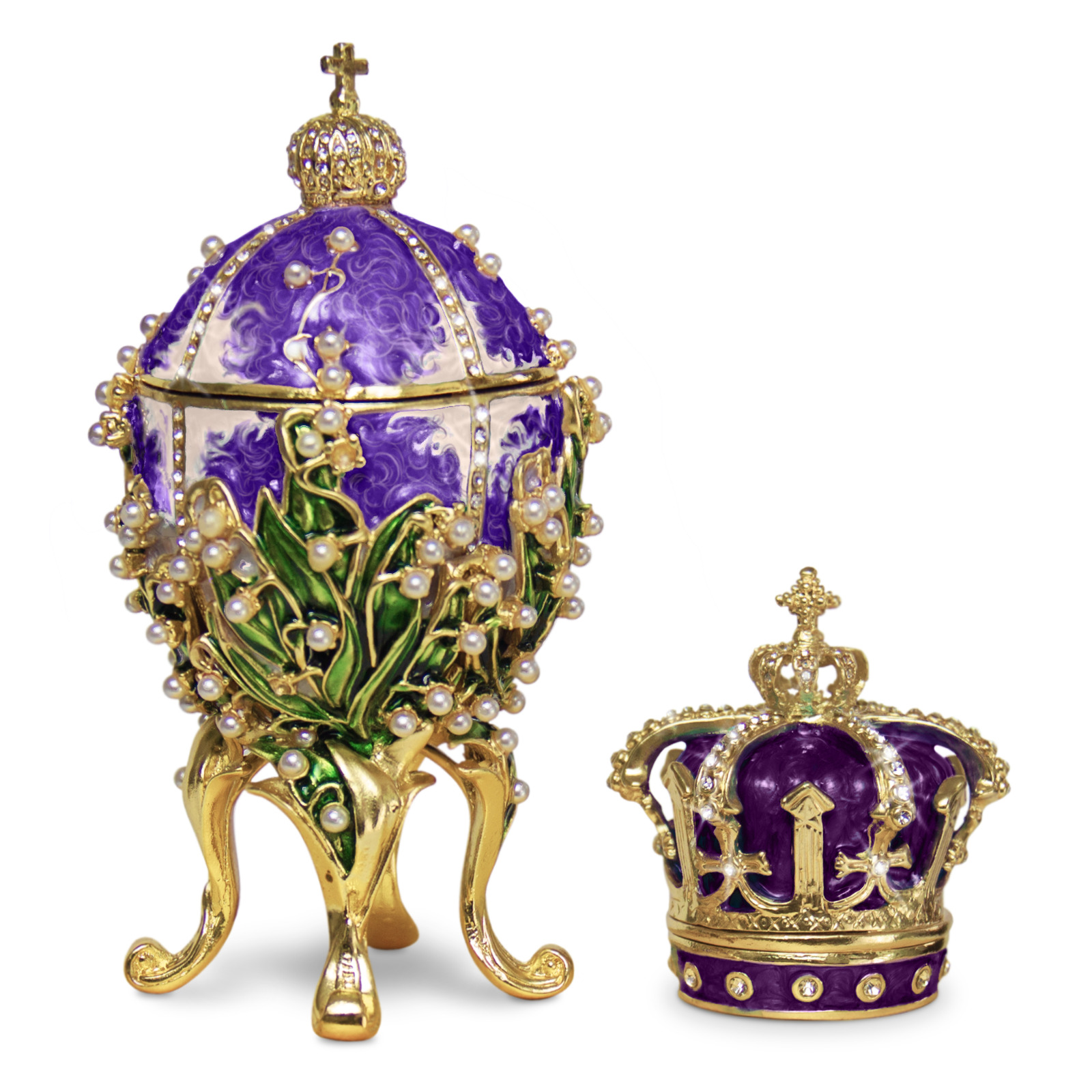 Purple Lilies of the Valley Faberge Egg Replica Extra Large 5.9 inch + Crown