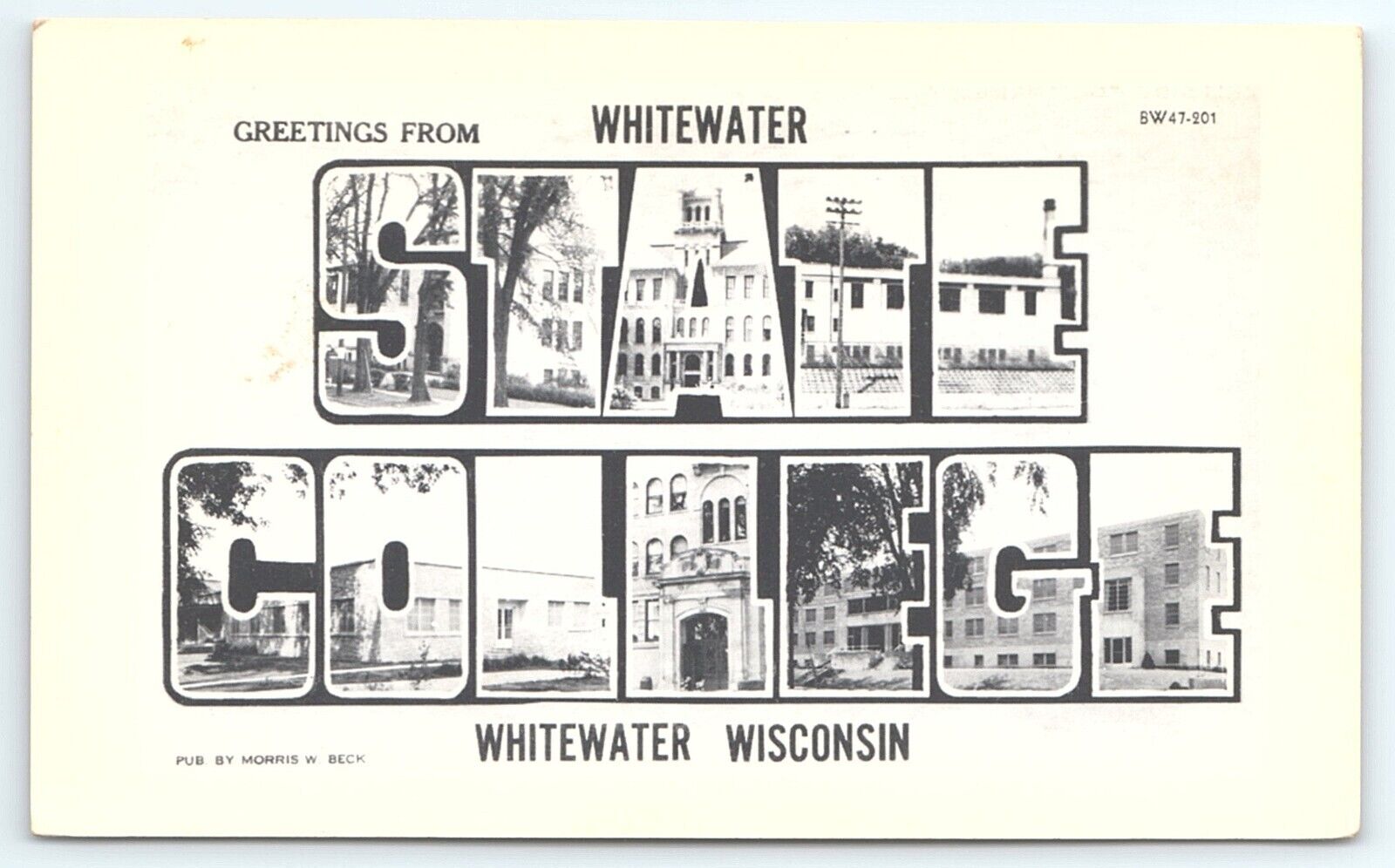 Postcard Greetings from Whitewater State College Wisconsin Large Letter