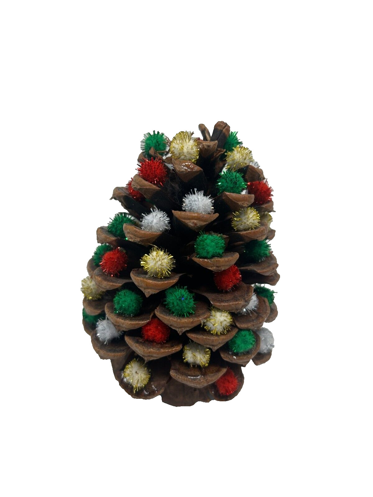 Vintage Small Hand Crafted Pinecone Christmas Tree with Tiny Decorations