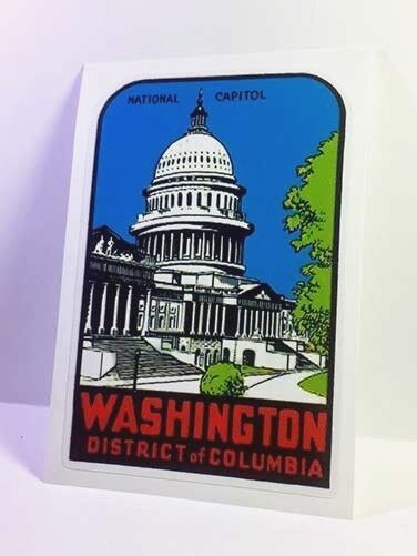 Washington D.C. Vintage Style Travel Decal / Vinyl Sticker, Luggage Label