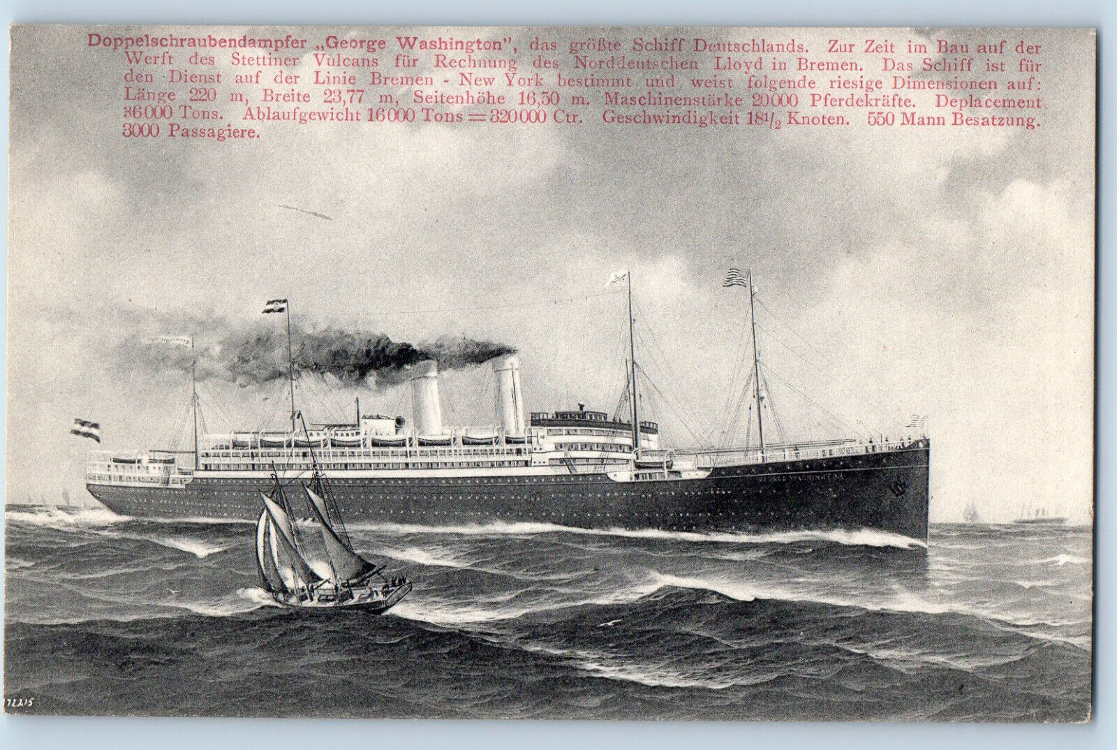Bremen Germany Postcard Doppelschrauben steamer George Washington c1910