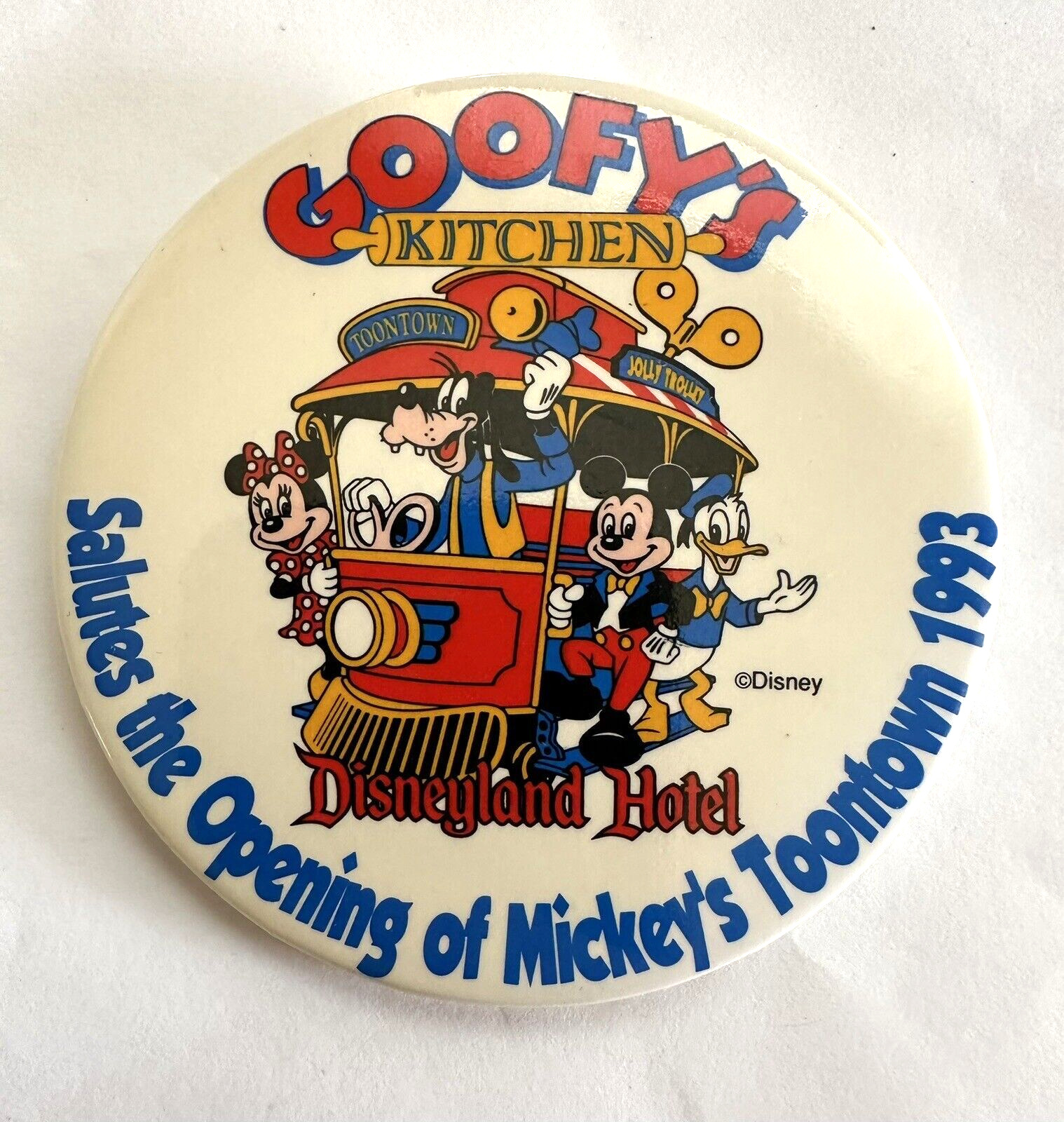 Mickey\'s Toontown 1993 Grand Opening Big Badge Goofy\'s Kitchen Disneyland Hotel