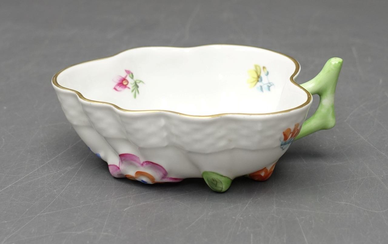Herend Hungary Hand Painted floral Porcelain Trinket Candy leaf-shaped Dish