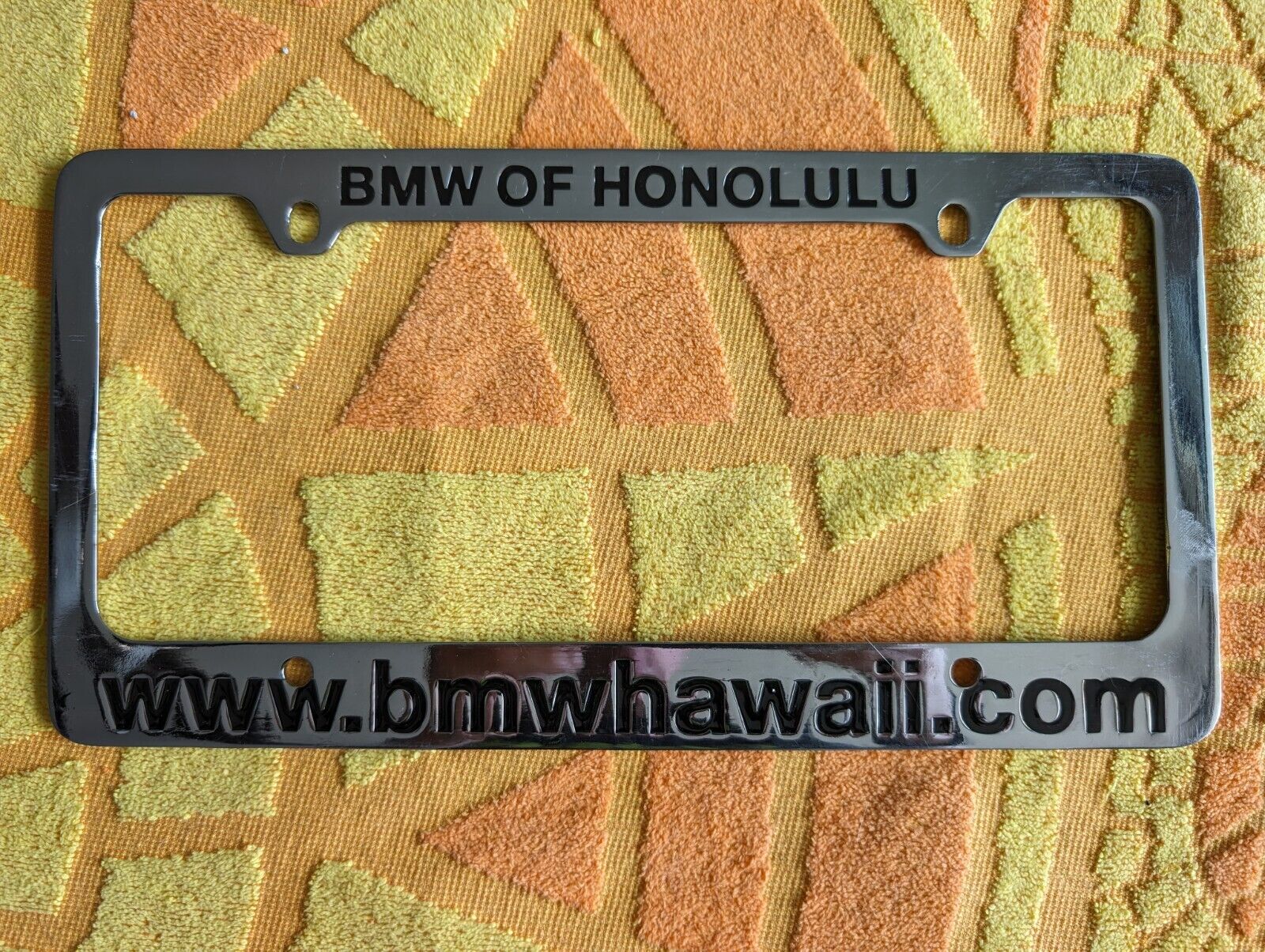 World Famous Bmw Of Honolulu License Plate Frame. Metal. New.