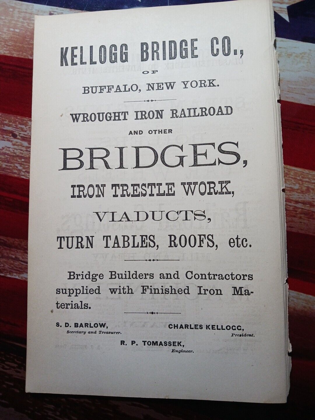 1875 Original railroad Advertising KELOGG BRIDGE COMPANY iron Trestle Viaduct