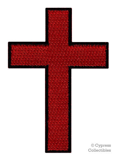CHRISTIAN CROSS iron-on PATCH embroidered BLACK RED CRUCIFIX JESUS BIKER new 