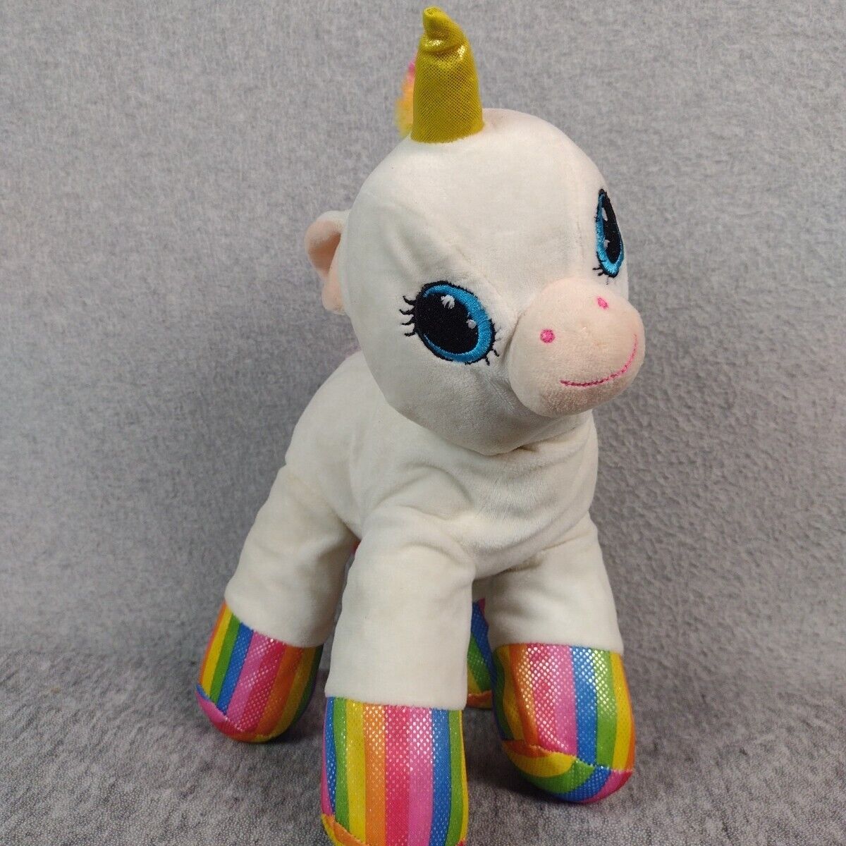 Hug Fun White Unicorn Plush Rainbow Accents Yellow Horn Stuffed Animal 12\