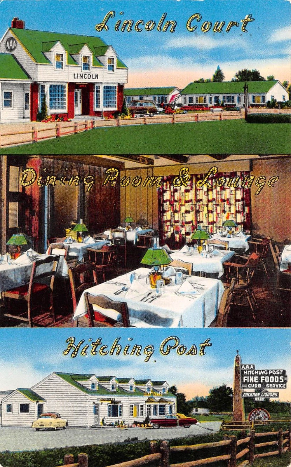 Cheyenne Wyoming Lincoln Court Motel & Hitching Post Restaurant Postcard 8390