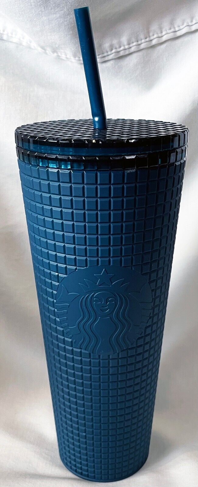 Starbucks Navy Blue Soft Touch Grid Tumbler Cold Cup Venti 24 oz Logo 011140541