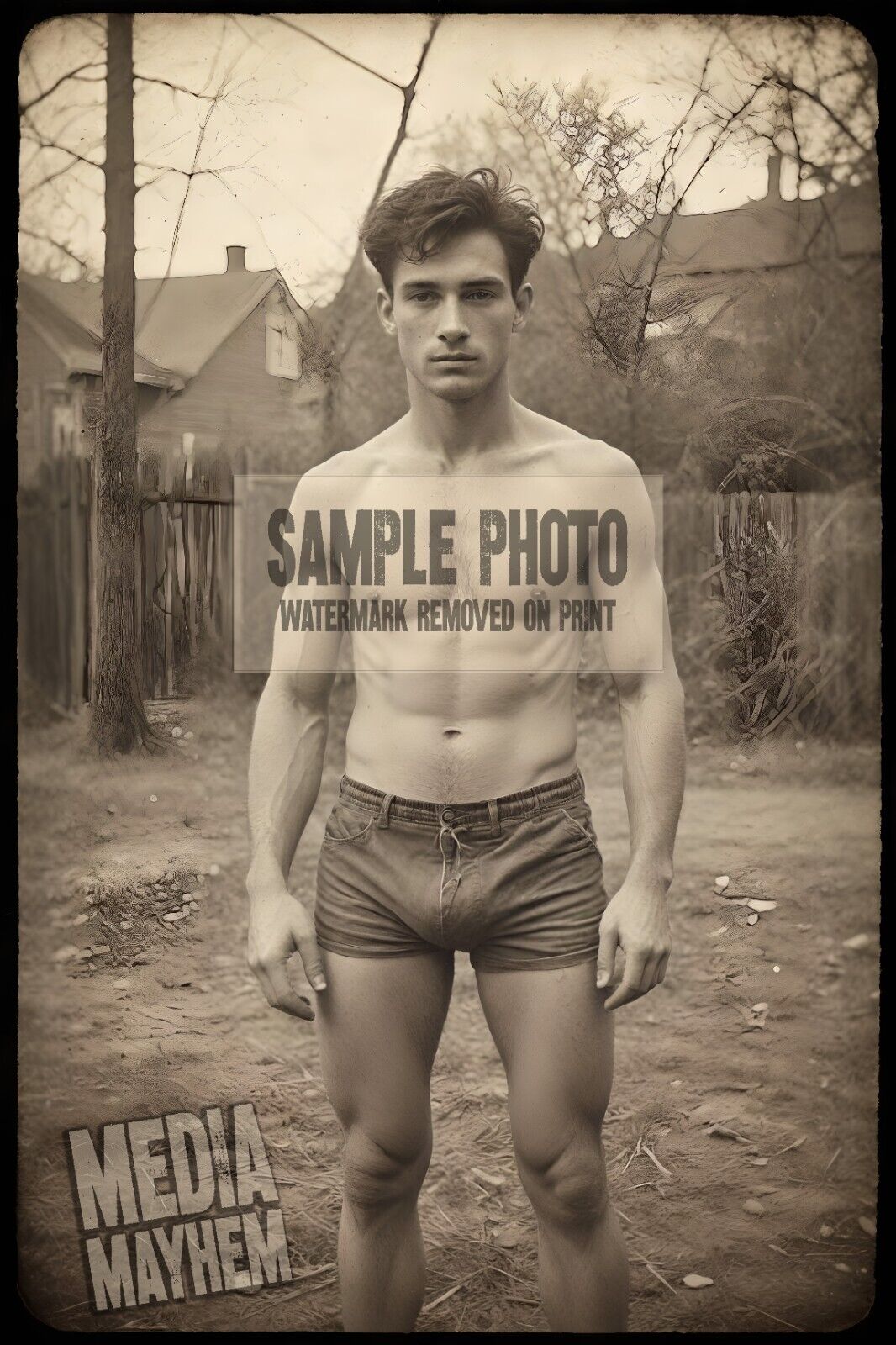 Shirtless man wearing short jeans Bulge Print 4x6 Gay Interest Photo #162