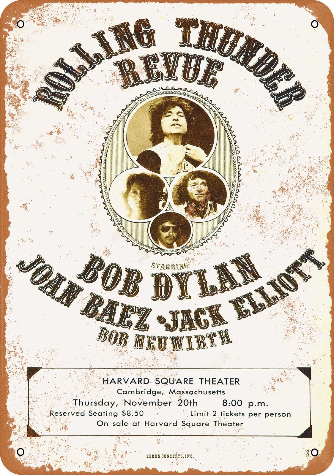 Metal Sign - 1975 Bob Dylan and Joan Baez at Harvard - Vintage Look Rep