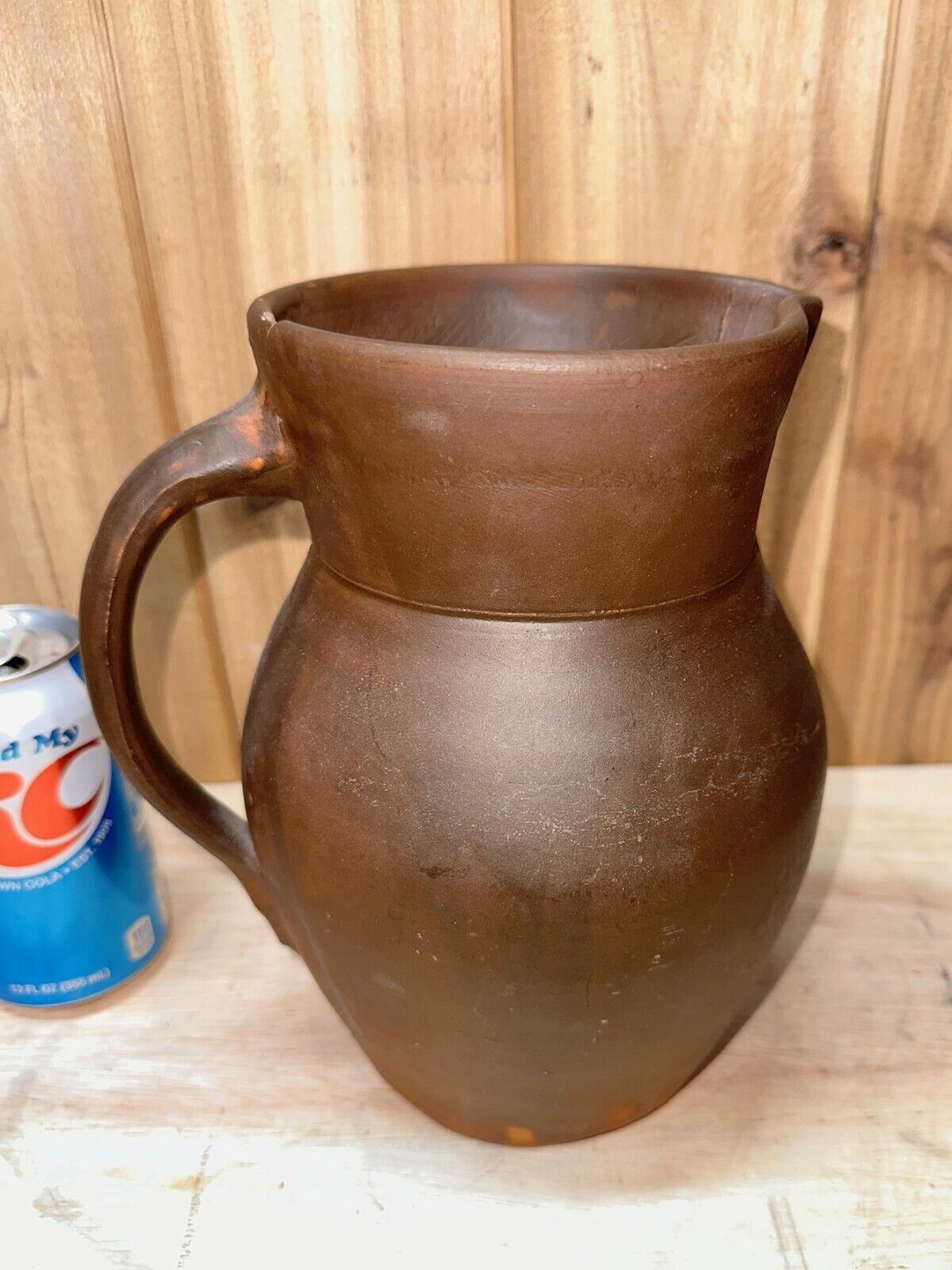 Antique Redware Pottery Pitcher with Applied Handle