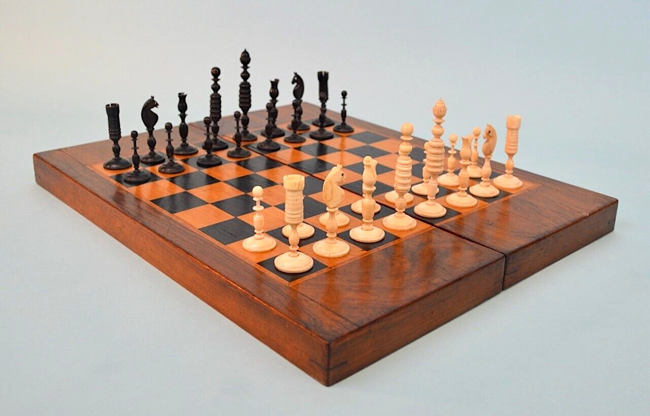 Antique German Bone Chess Set circa 1860