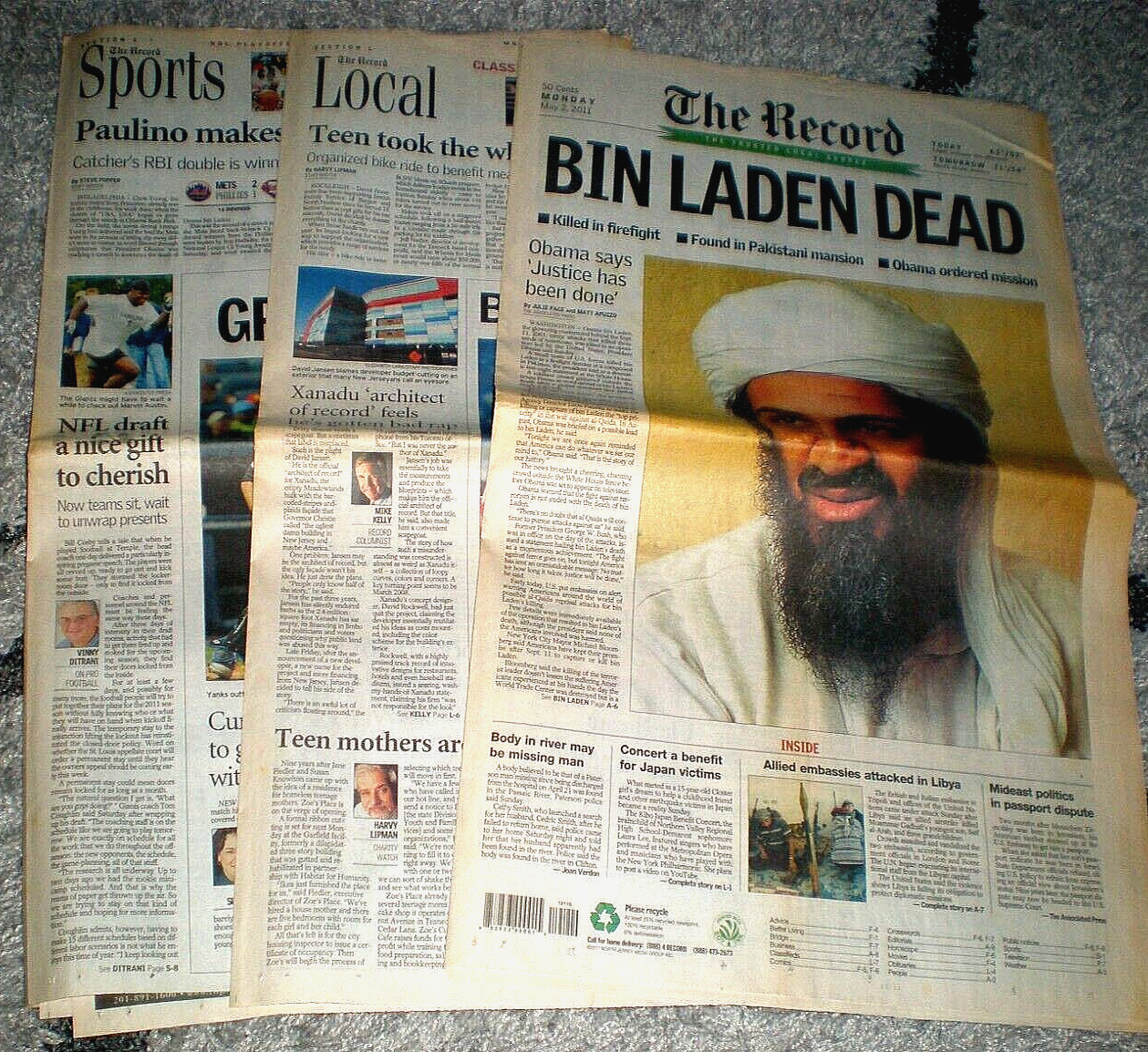 BIN LADEN DEAD MAY 2, 2011 FULL NEWSPAPER EXCELLENT CONDITION COLLECTABLE