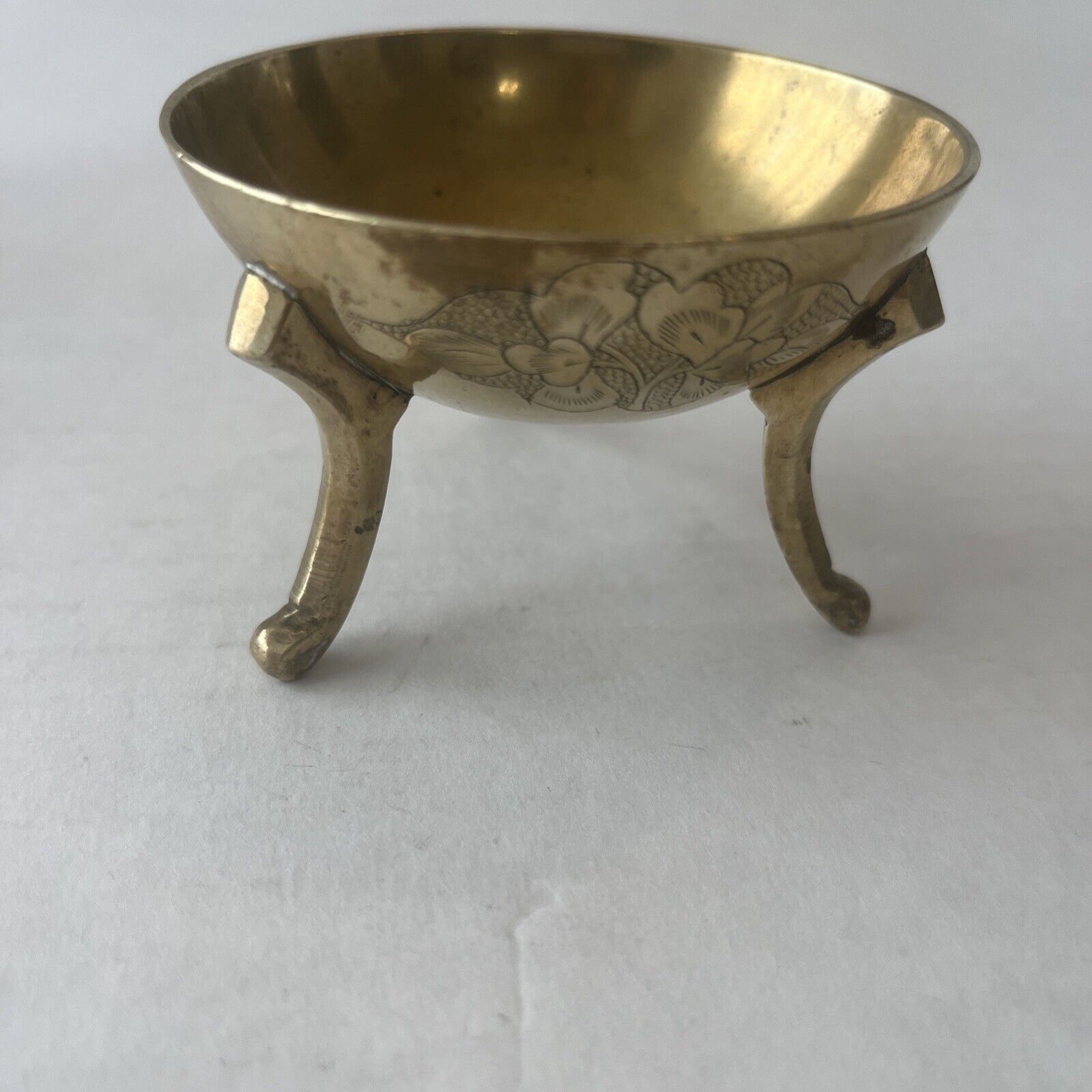 Small Vintage Flower Etched Brass Bowl China
