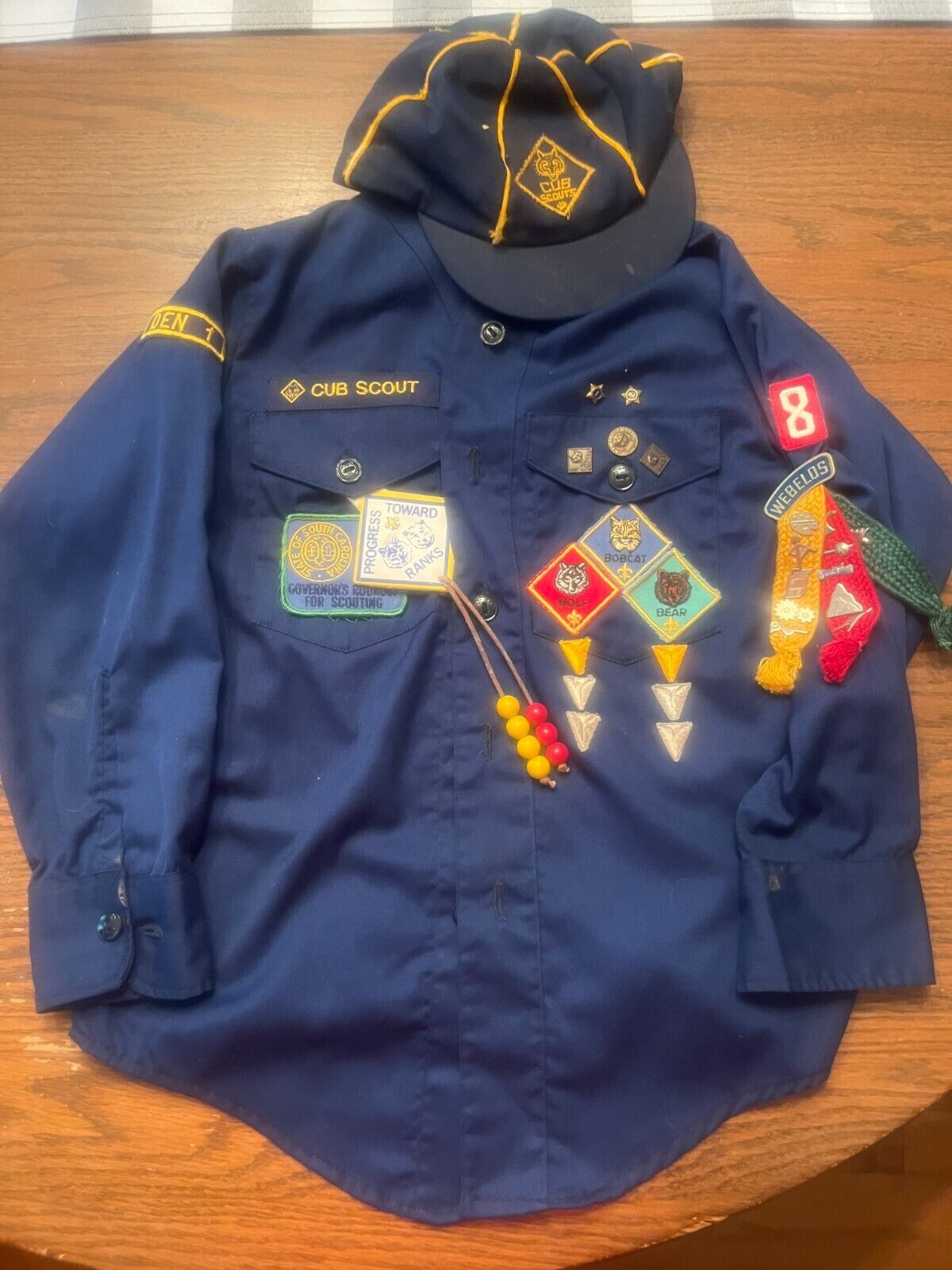 1976 ?? Official BSA Cub Scout Uniform Shirt Hat Patches Pins Webelos