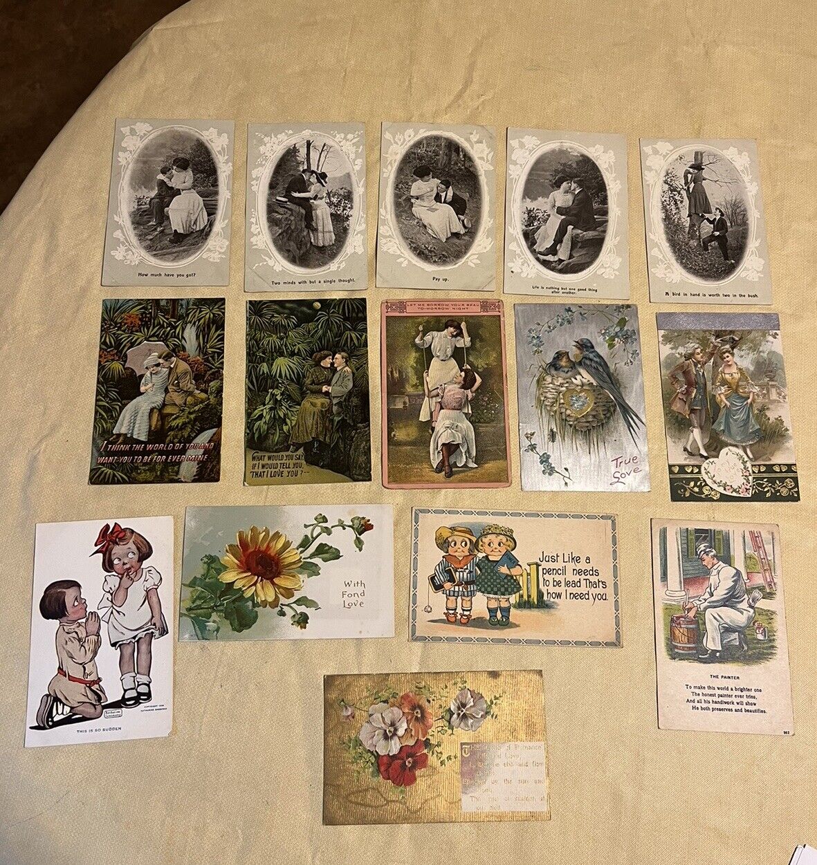 Lot Of 15 Antique Romantic Whimsical Postcards
