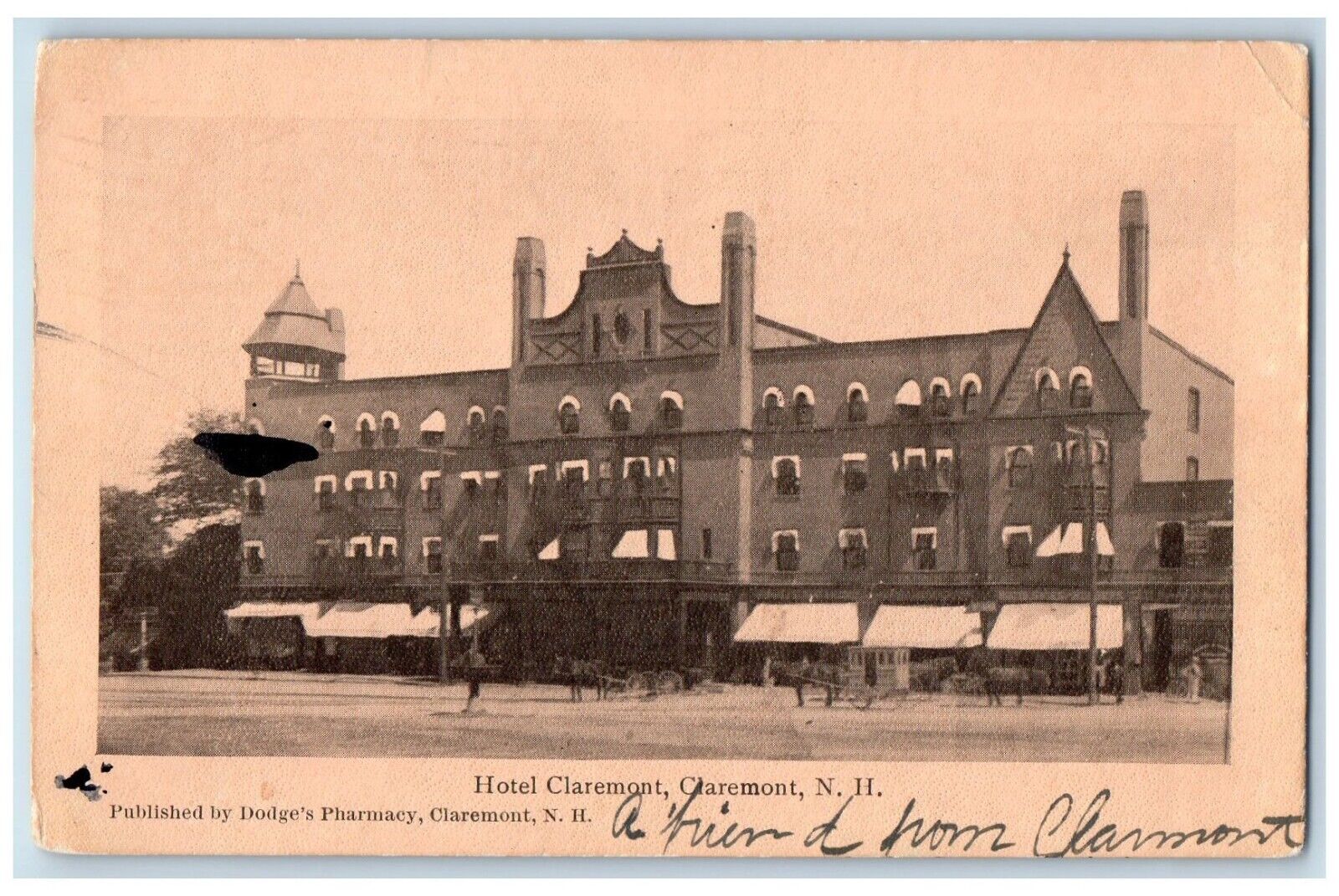 1908 Hotel Claremont Claremont New Hampshire NH Antique Posted Postcard