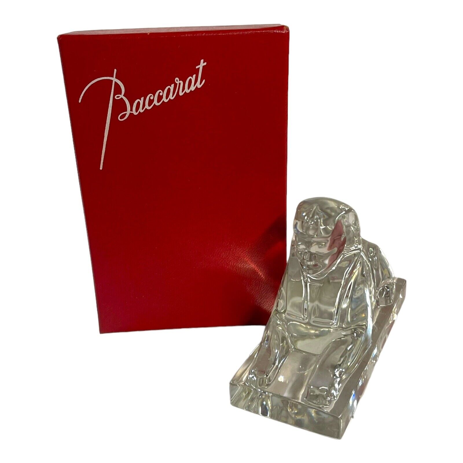 Baccarat France Sphinx Crystal Figurine Sculpture Paperweight Original Box VTG