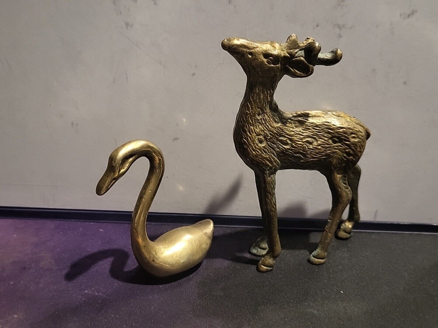 Vintage  Miniature Brass Mcm Figures  Lot Swan And Deer