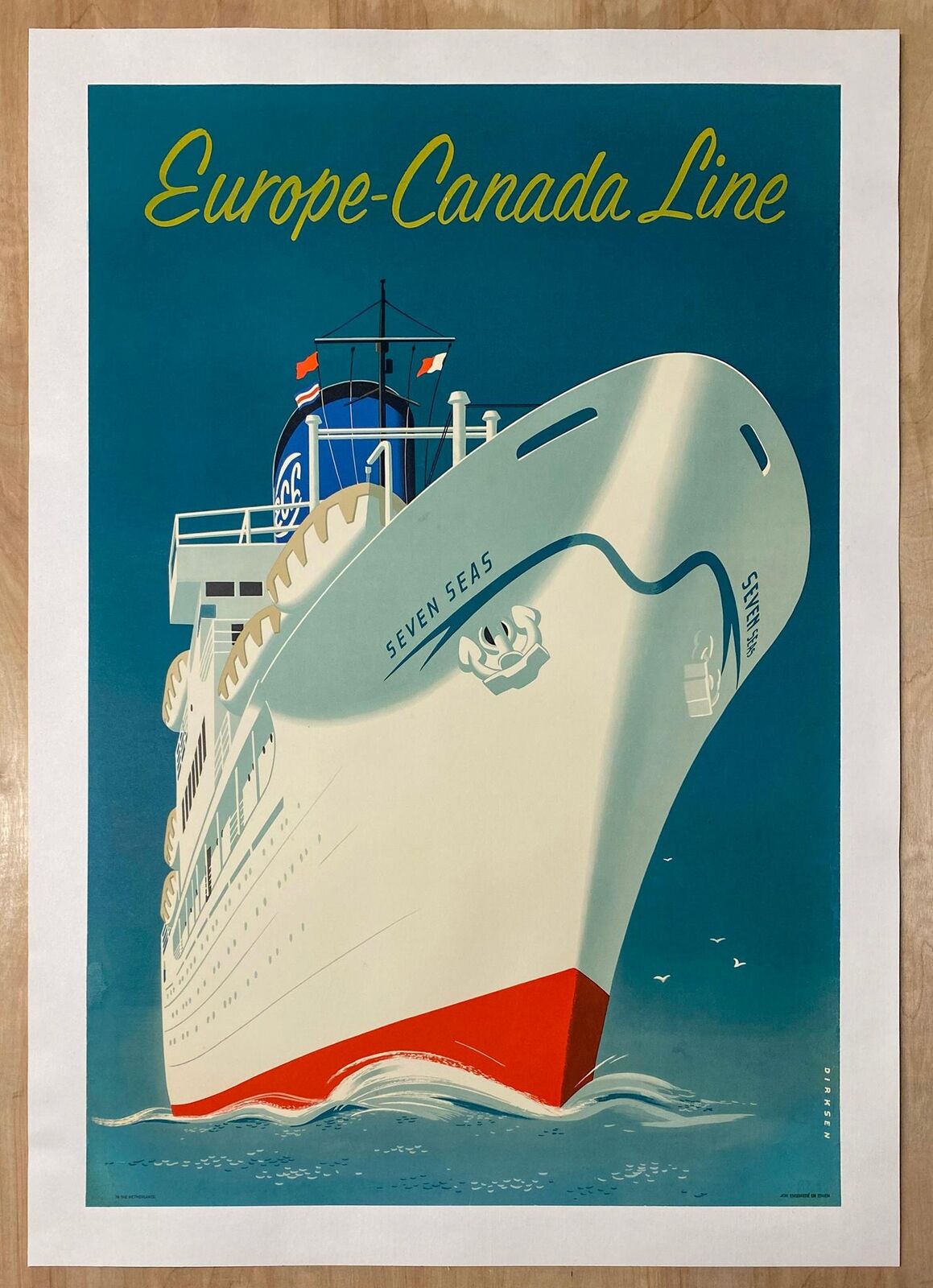 c.1955 Europe Canada Line Seven Seas Poster by Reyn Dirksen Mid-Century Modern